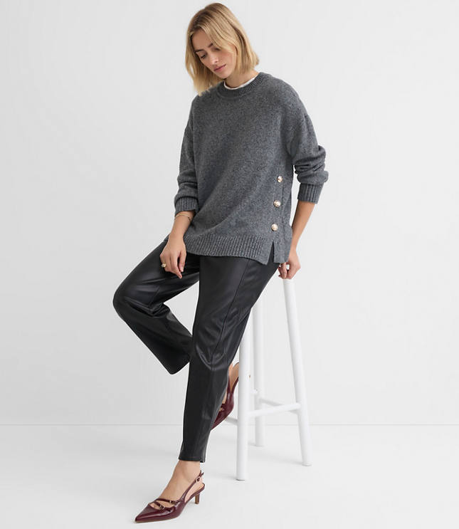 Marled Side Button Tunic Sweater