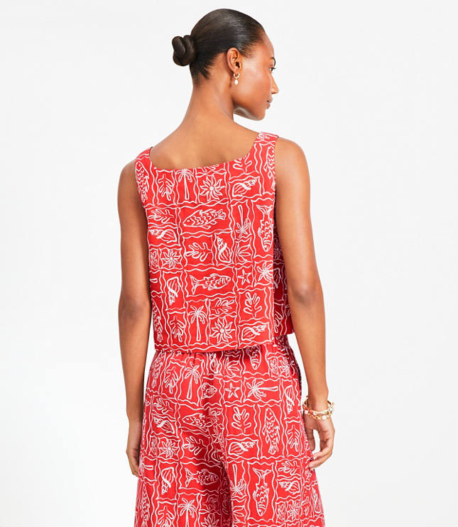 LOFT Beach Seaside Linen Blend Square Neck Tank Top