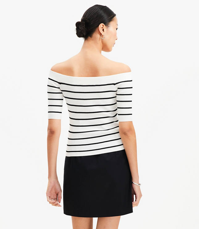 Petite Stripe Ribbed Off The Shoulder Sweater