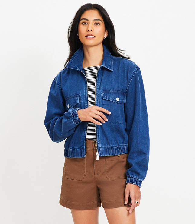 Loft Petite Denim Bubble Jacket in Classic Mid Wash