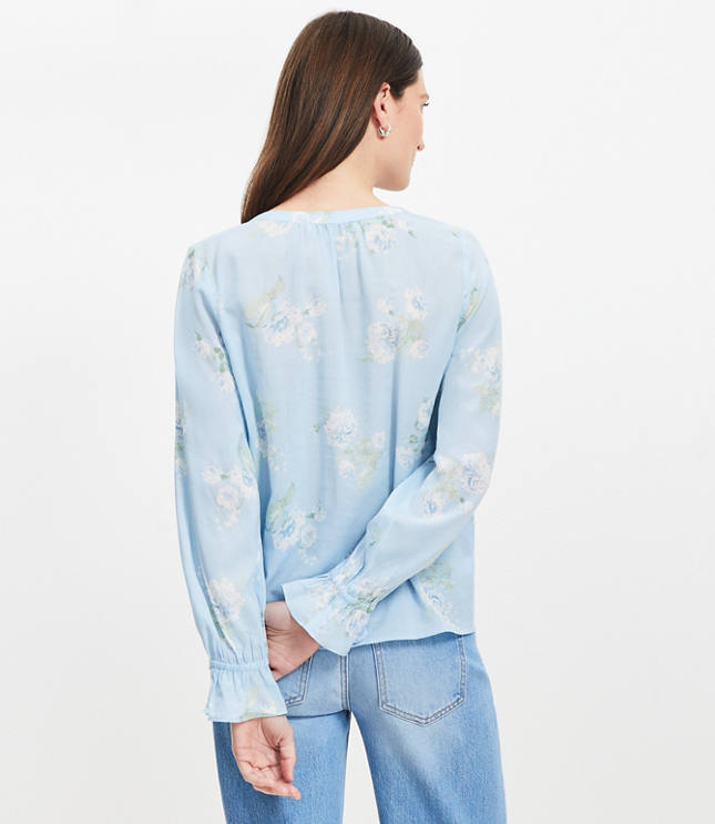 Floral Lace Up Ruffle Blouse