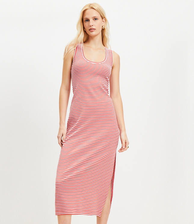 Stripe Perfect Ribbed Tank Midi Dress