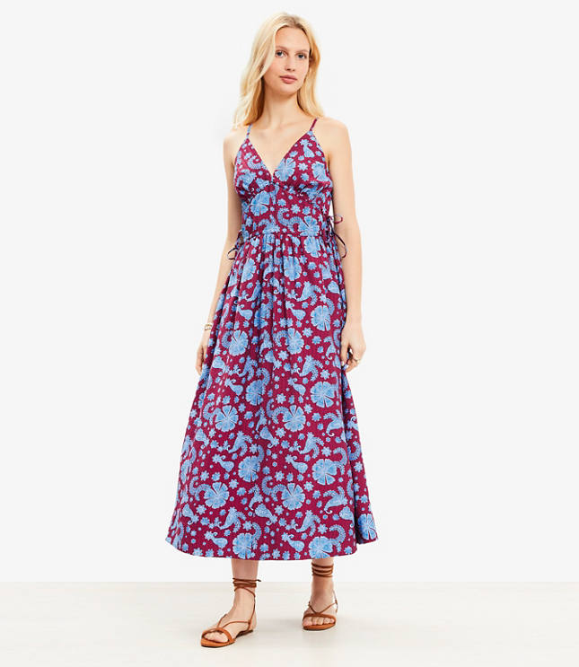 Petite Floral Side Tie Midi Pocket Dress