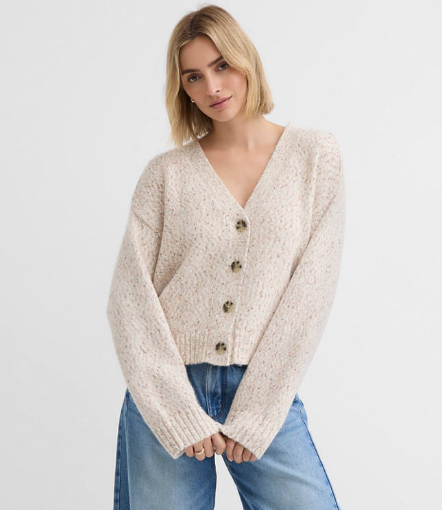Multicolored Saddle Sleeve V-Neck Cardigan