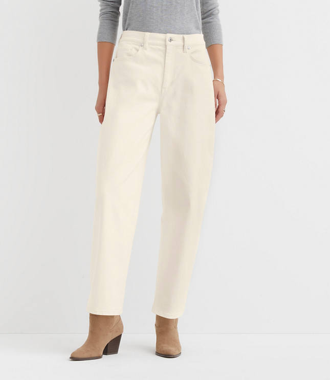 High Rise Barrel Jeans in Ivory