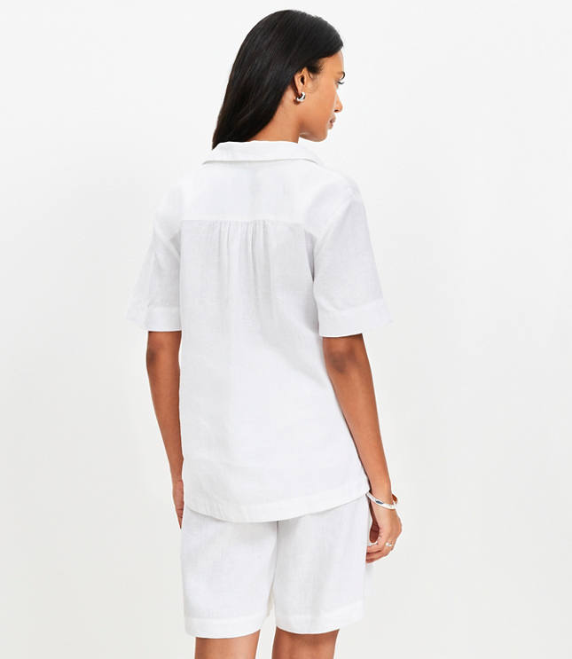 Linen Collared V-Neck Top