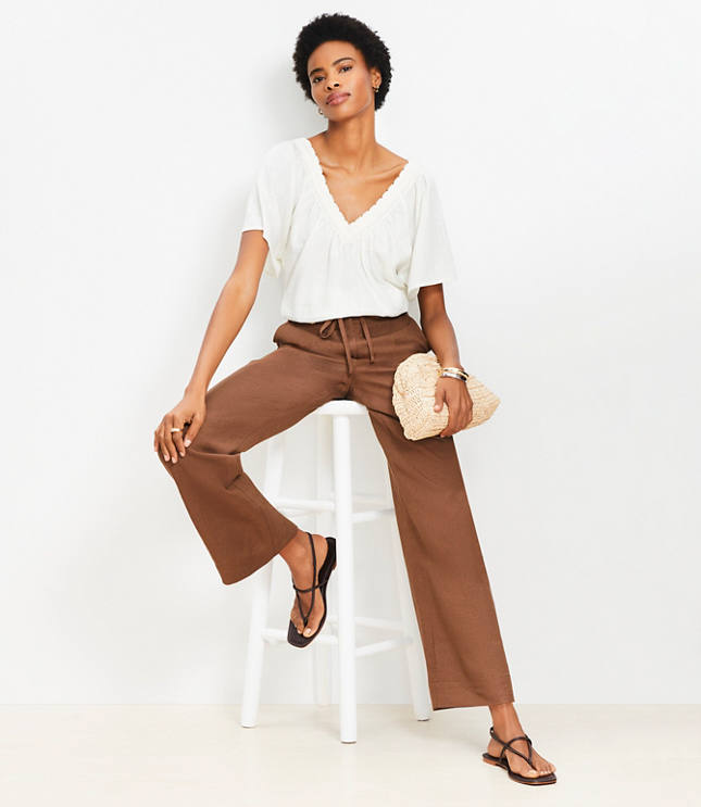 Petite Lace Trim V-Neck Blouse