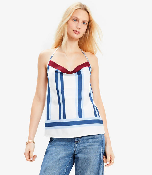 Petite Striped Cowl Halter Cami