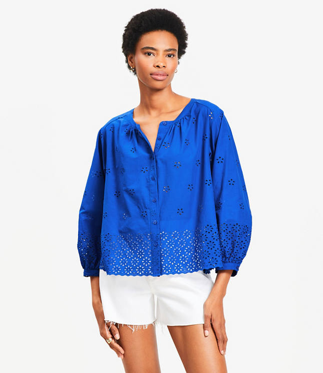 Eyelet Ruffle Sleeve Tops | Loft