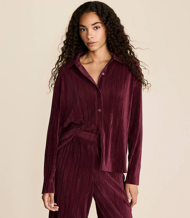 Lou & Grey Pleated Button Down Top