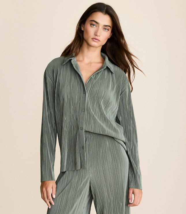 Lou & Grey Pleated Button Down Top