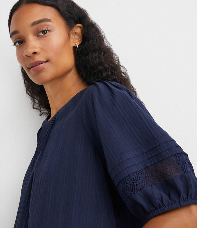 Striped Lace Trim Pintucked Blouse