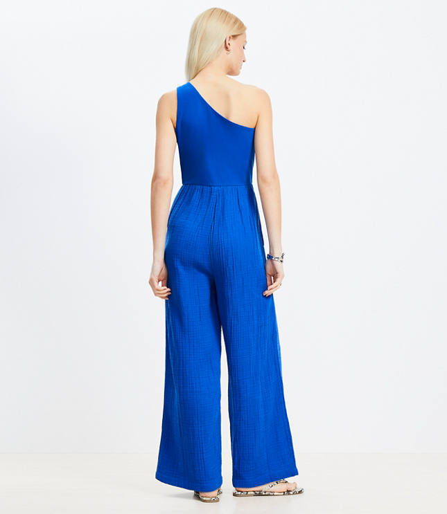 LOFT Beach Triple Cloth Mixed Media One Shoulder Jumpsuit