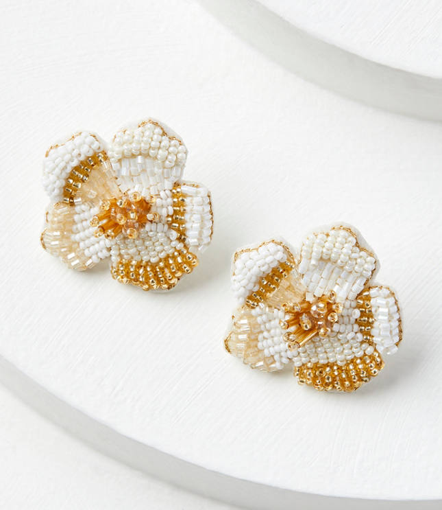 Loft Beaded Flower Statement Stud Earrings