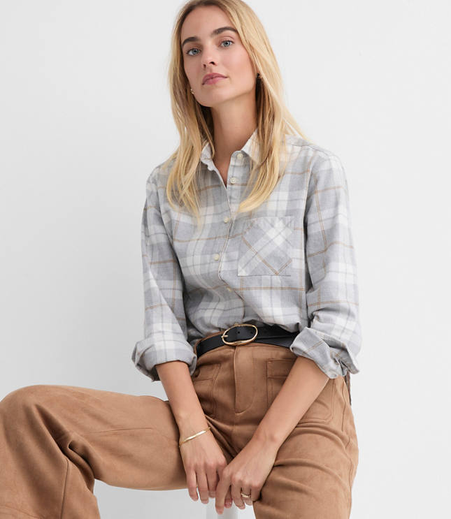Petite Plaid Flannel Everyday Relaxed Pocket Shirt