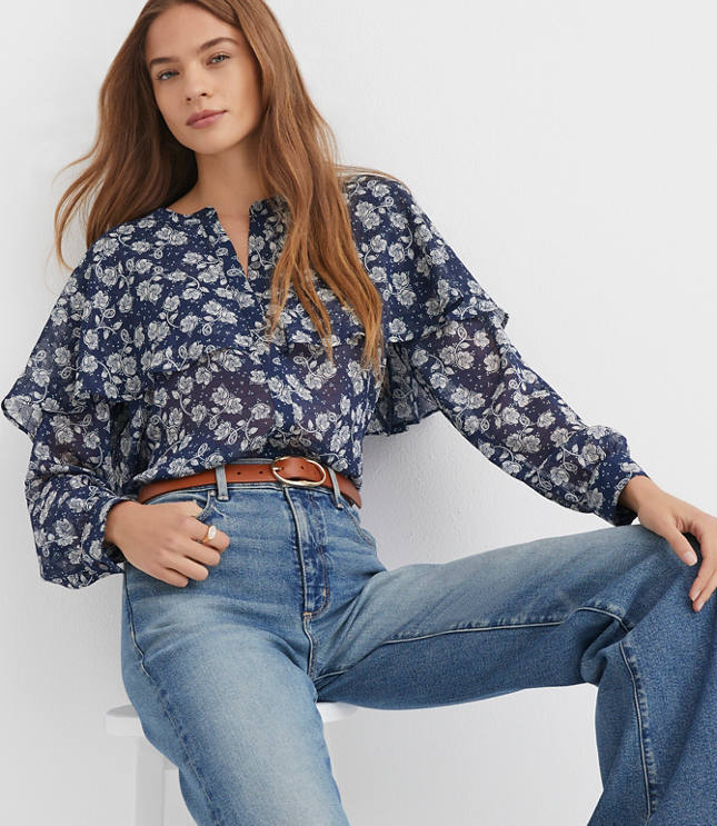 Petite Floral Cape Blouse