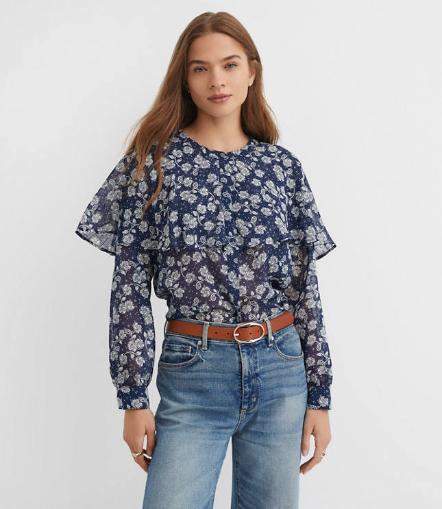Petite Floral Cape Blouse
