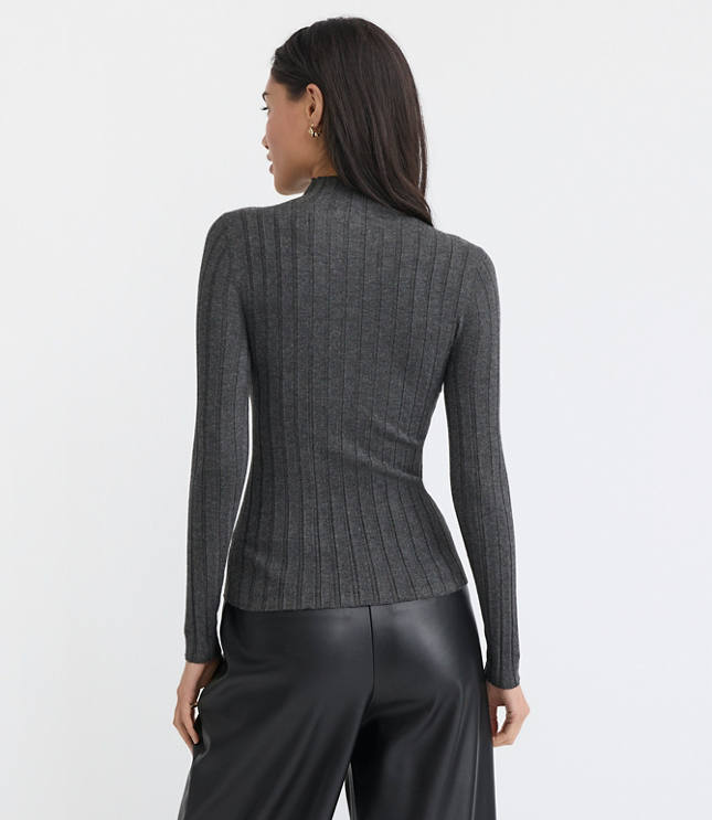 Petite Heathered Ribbed Mock Neck Sweater