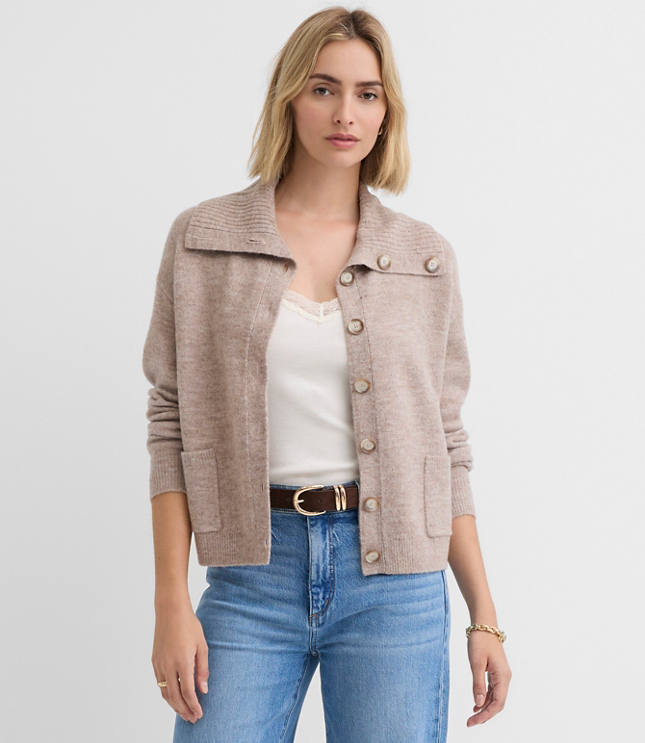 Petite Wide Collared Sweater Jacket