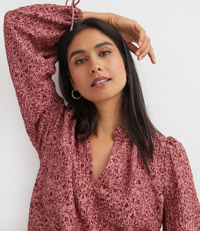 Petite Floral Ruffle Tie Cuff Top
