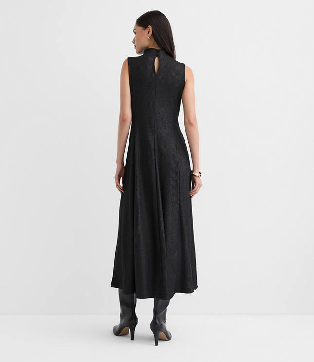 Foil Ribbed Mock Neck Maxi Dress
