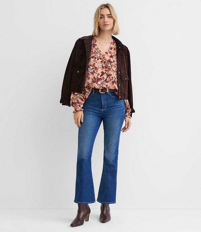 Floral Pintucked Ruffle Mixed Media Blouse