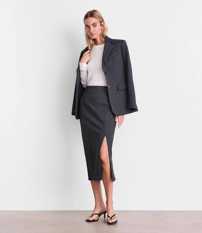 Petite LOFT Versa Ponte Column Skirt in Pinstripe