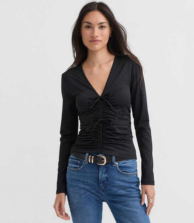 Petite Bow Tie Ruched Top