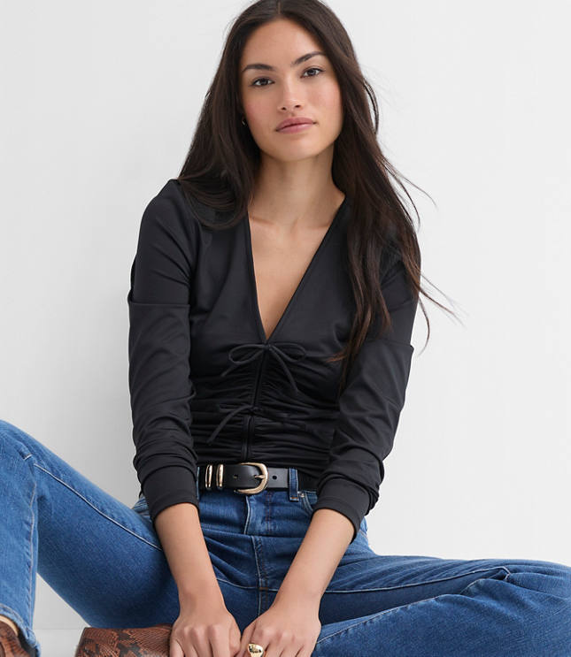 Petite Bow Tie Ruched Top