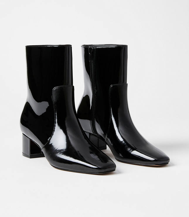Patent Block Heel Booties