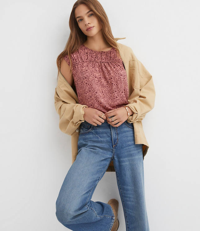 Floral Cap Sleeve Mixed Media Blouse
