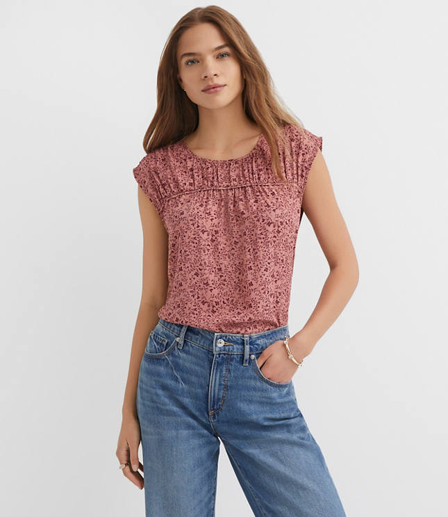 Floral Cap Sleeve Mixed Media Blouse