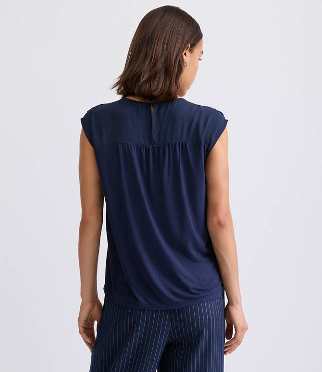 Cap Sleeve Mixed Media Blouse