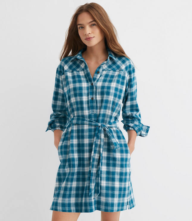 Petite Plaid Belted Mini Pocket Shirtdress