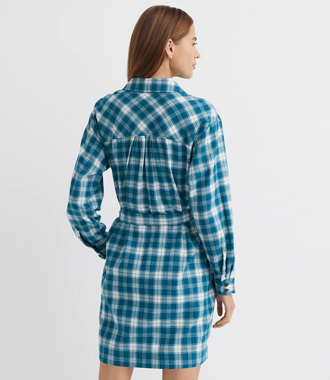 Petite Plaid Belted Mini Pocket Shirtdress carousel Product Image 3
