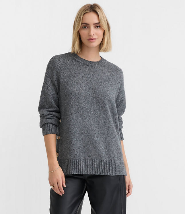 Petite Marled Side Button Tunic Sweater