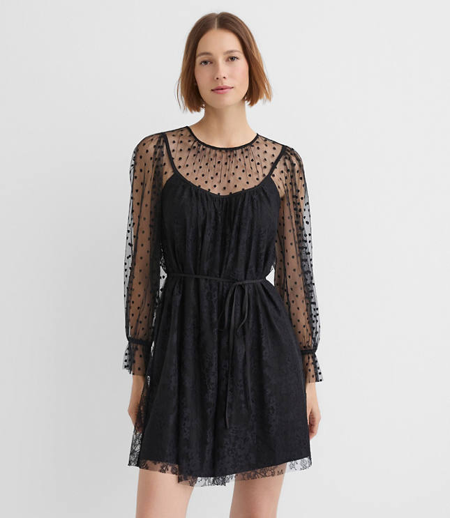 Dotted Chantilly Lace Mini Dress