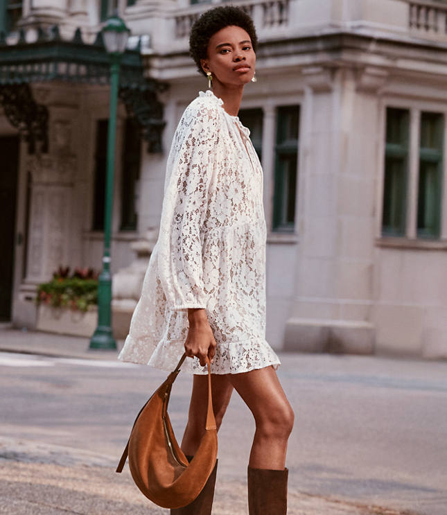 Petite Floral Lace Flounce Mini Dress