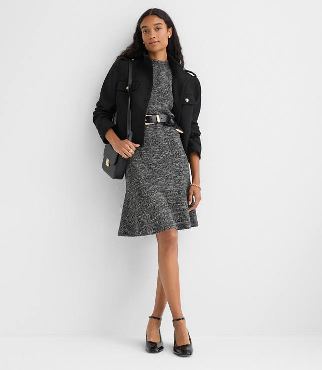 Petite Heathered Jacquard Mini Flounce Dress