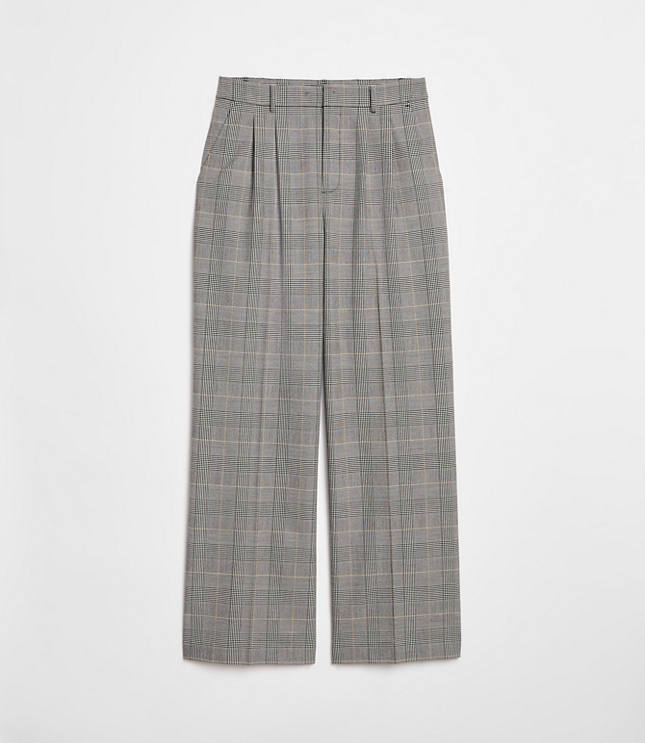 Petite LOFT Versa Seasonless Stretch Double Pleat Wide Leg Pants in Plaid