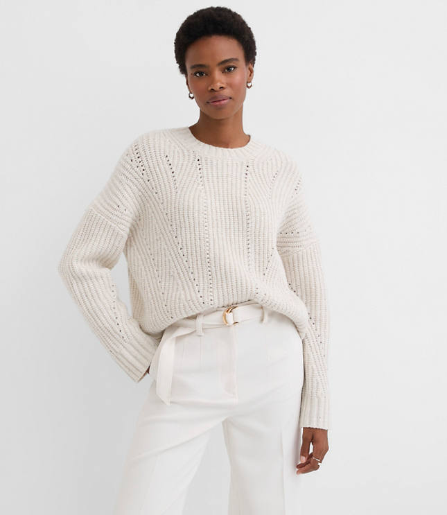 Sequin Pointelle Ribbed Relaxed Sweater