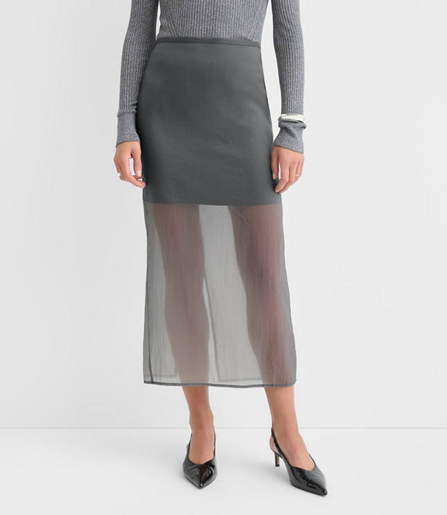 Sheer Overlay Midi Skirt