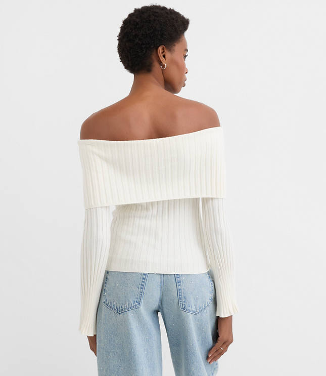 Ribbed Flare Sleeve Off The Shoulder Sweater