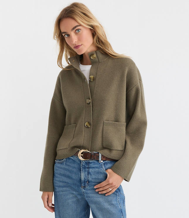 Petite Ribbed Mock Neck Sweater Jacket