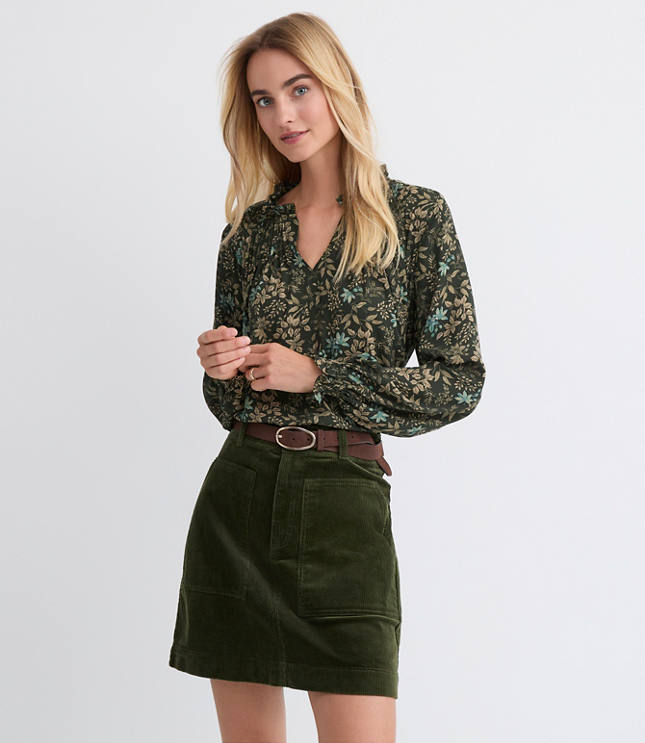 Petite Garden Pintucked Ruffle Mixed Media Blouse