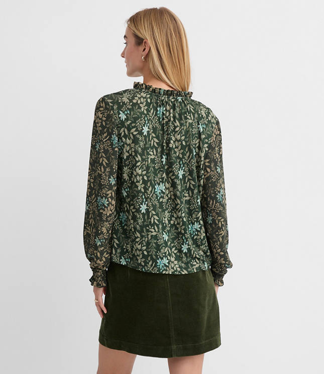 Petite Garden Pintucked Ruffle Mixed Media Blouse
