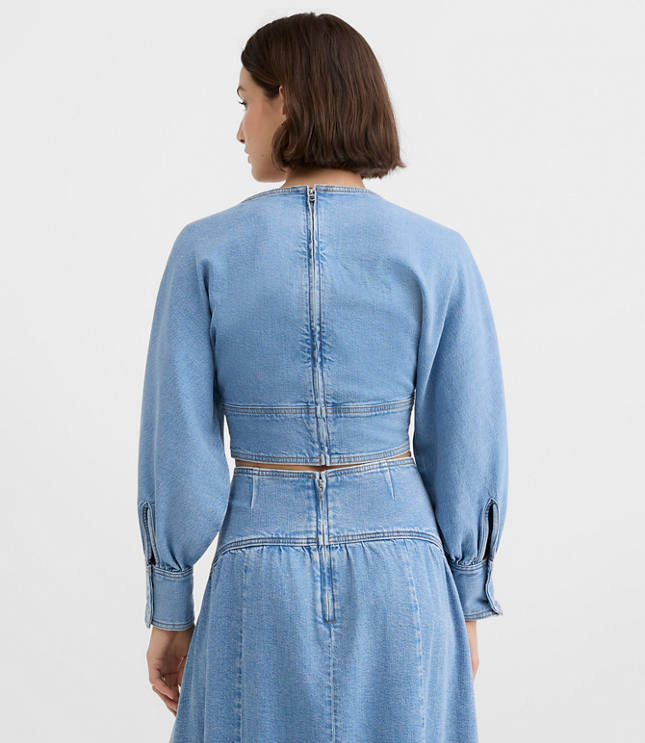 Yoke Denim Blouse in Light Wash Indigo