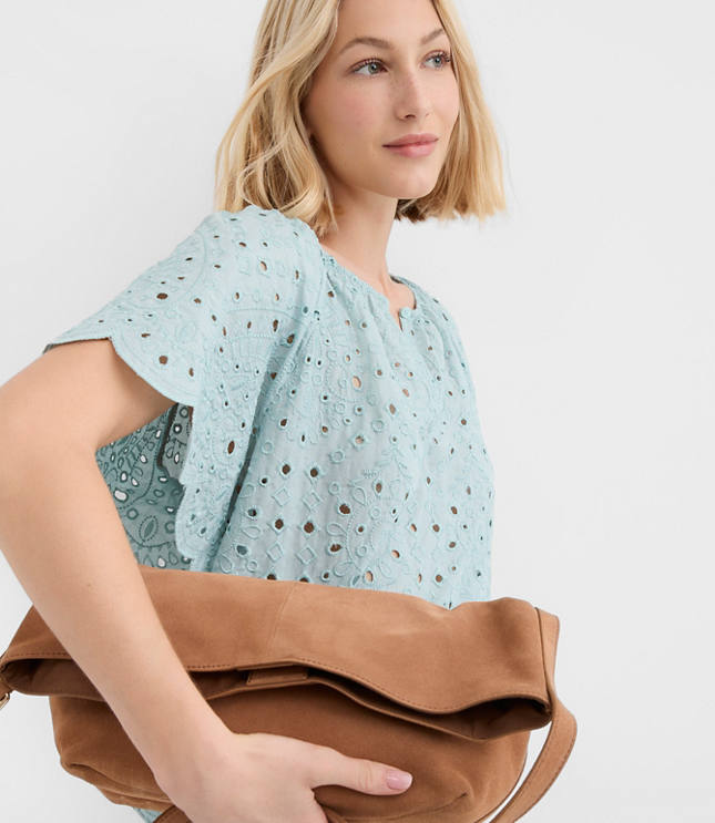 Scalloped Eyelet Flutter Sleeve Top