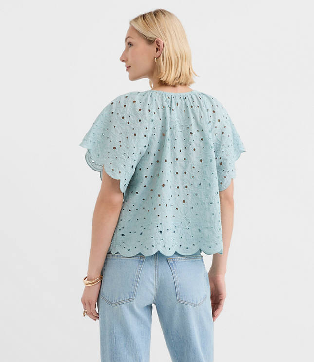 Scalloped Eyelet Flutter Sleeve Top