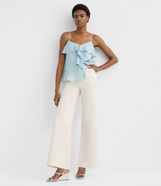 Textured Tie Back Ruffle Strappy Cami